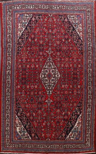 Semi - Antique Geometric Hamedan Hand - Knotted Area Rug Dining Room Red 9x13 Carpet