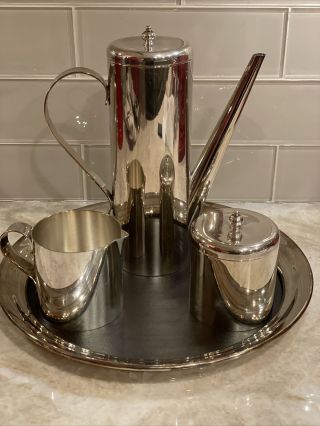 Vintage Sterling Silver By Boardman Spain Tea Coffee Set W/ Ebony Silver Tray