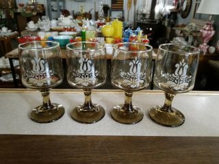 Pfaltzgraff Vintage Village Brown Glasses Goblets Set Of 4