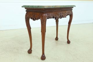32516EC: Georgian Style Carved Mahogany Console Table w.  Marble Top 3