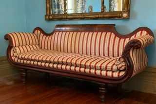 Antique Empire Federal Classical Carved Mahogany Sofa,  Ca.  1825.