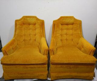 2x Vintage Mid Century Modern Flexsteel Tufted Throne Lounge Chairs Gold/yellow