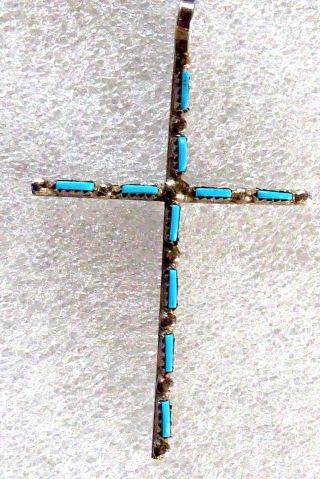 Vtg Navajo Sterling Silver & Turquoise Cross Pendant,  1 7/8 " Native American