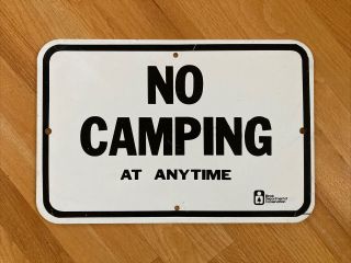 Vintage No Camping 18” Metal Advertising Sign Chicago Area Retired Park Sign