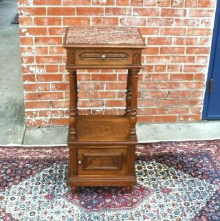 French Antique Walnut Louis Xvi Marble Top Nightstand / Side Table