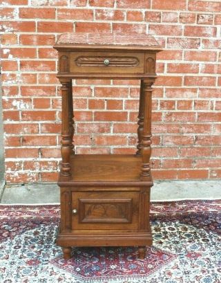 French Antique Walnut Louis XVI Marble Top Nightstand / Side Table 2