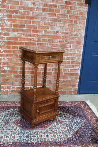 French Antique Walnut Louis XVI Marble Top Nightstand / Side Table 3