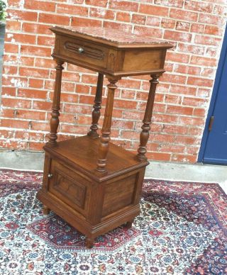 French Antique Walnut Louis XVI Marble Top Nightstand / Side Table 4