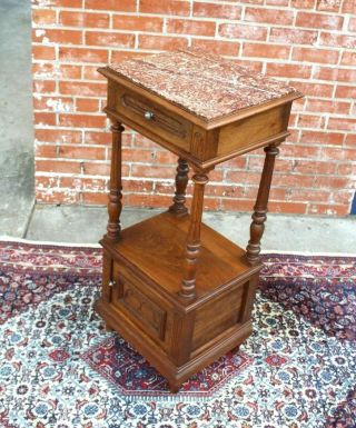 French Antique Walnut Louis XVI Marble Top Nightstand / Side Table 5