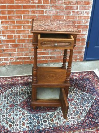 French Antique Walnut Louis XVI Marble Top Nightstand / Side Table 6