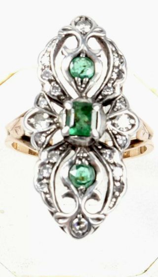Antique 18k Gold Ring Diamond Natural Emerald