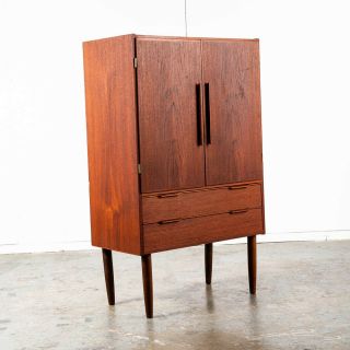Mid Century Danish Modern Hutch Cabinet Solid Teak Doors Denmark Compact Vintage