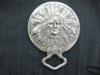 Antique Art Nouveau Sterling Unger Brothers Indian Chief Hand Held Mirror