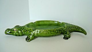 Vgt Hand Crafted Google Eyes Ceramic Green Alligator Ash Tray Dish 1970 
