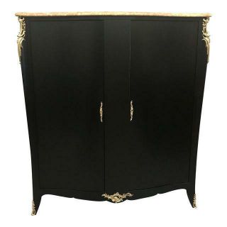Monumental French Art Deco Ebonized Dry Bar Cabinet With Marble Top 1940 