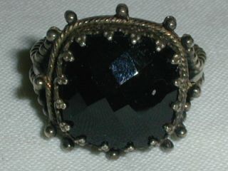Vintage Sterling Silver Faceted Black Onyx Ring - Size 6