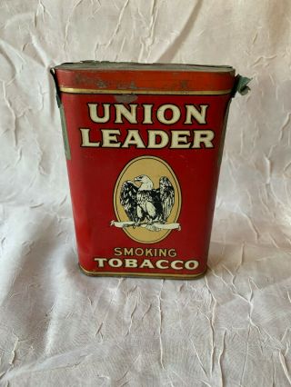 Vintage Union Leader Smoking Tobacco Pocket Tin Can W/ Tax Stamp