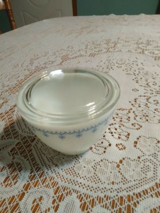 Vintage Pyrex Corning Blue Snowflake Garland Sugar Bowl W/ Lid