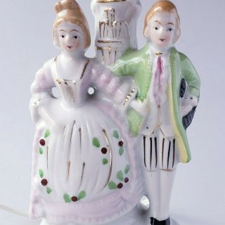 Vintage porcelain figurine boudoir lamp courting couple small 2