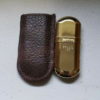 Vintage Gold Tone Marlboro Brass No 6 Lighter With Leather Case Never Fired