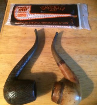 Vintage Tobacco Pipe.  2 Old Unbranded Pipes And Pack Savinelli Puli Pip