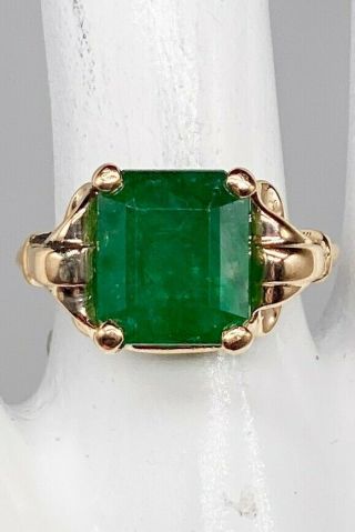 Antique Signed Lr $10,  000 7ct Asscher Cut Colombian Emerald 14k Yellow Gold Ring