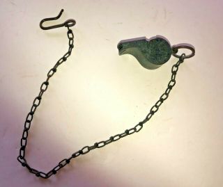 Vintage Heavy Metal Whistle On Chain With Hook - Military,  Enforce,  Sports,  Etc
