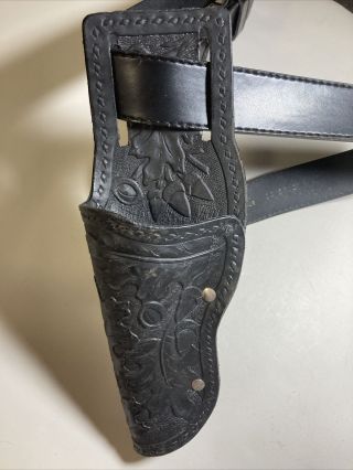 Vintage Toy Pistol Gun Belt Oak Leaf Acorns Holster Appx 42” Bonded Leather Belt