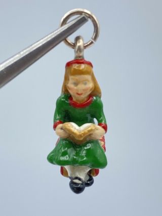 Cute Vintage Sterling Silver Enamel Girl Reading Book On Box Story Time Charm