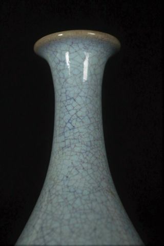 Fine Antique Chinese Celadon - Sky Blue Under Glaze Micro - Crackling Bottle Vase 6