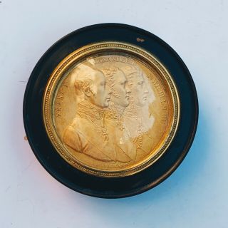 A Rare And Important Circa 1810 Gilt Bronze Cameo In An Ebonized Small Box