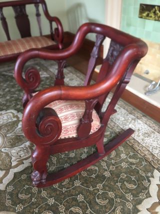 Empire Style Parlor Antique 1850’s English Rocker Chair Settee Clawfoot Mahogany
