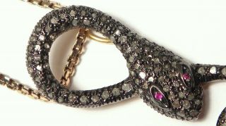 Antique Georgian Rose Cut Diamond Ruby Snake & Butterfly Pendant & 9ct Necklace