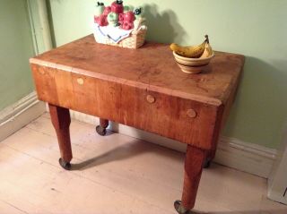 Kitchen Solid Maple Butcher Block Table Refinished On Wheels