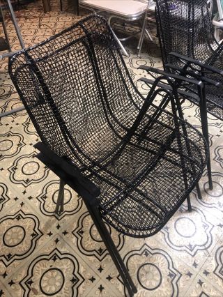 Russell Woodard Set 4 Sculptura Iron Mesh Stacking Patio Dining Chairs