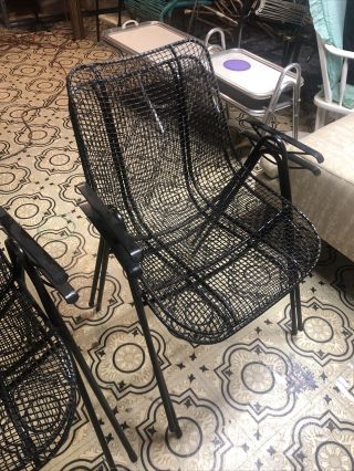 Russell Woodard Set 4 Sculptura Iron Mesh Stacking Patio Dining Chairs 2