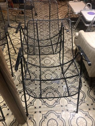 Russell Woodard Set 4 Sculptura Iron Mesh Stacking Patio Dining Chairs 4
