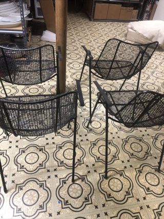Russell Woodard Set 4 Sculptura Iron Mesh Stacking Patio Dining Chairs 5