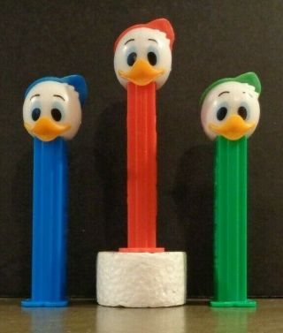 Vintage Pez Dispensers - Retired Duck Child Set Red Blue Green Hats 4.  9 Pat