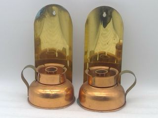 2 Vintage Coppercraft Guild Wall Hanging Candle Holders Brass & Copper