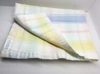 Vintage Carter’s Pastel Checked Usa Baby Blanket 100 Acrylic 38x43 With Trim