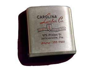 Vintage Zippo Pocket Tape Measure Advertising Jacksonville Fl Carolina Lumber Co