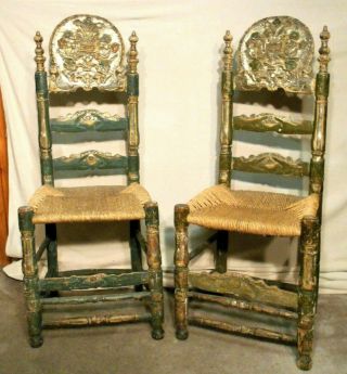A Wonderful 18th Century Carved And Painted Italian Side Chairs