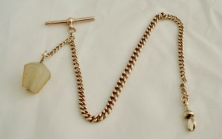 Antique 9ct Gold Pocket Watch Albert Chain With A Stone Fob,  Not Scrap