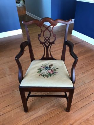 Chippendale Dining Chairs Set 8.  Vintage Mahogany with needlepoint seats 3