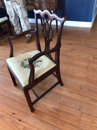 Chippendale Dining Chairs Set 8.  Vintage Mahogany with needlepoint seats 6