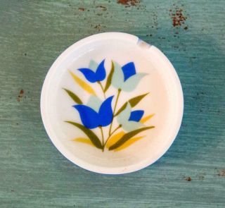 Vintage Retro Mod Mid Century Mini 3 " Ashtray Blue Tulips Flowers Ceramic Japan