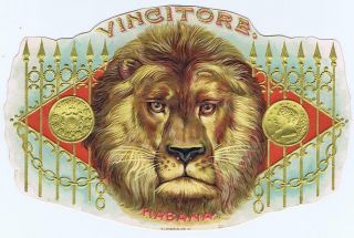 Vincitore Face Of Lion O.  L.  Schwencke Inner Cigar Box Label 1890 