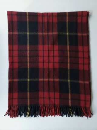 Vintage Wool O’ The West 100 Wool Plaid Red Black Stadium Blanket With Label