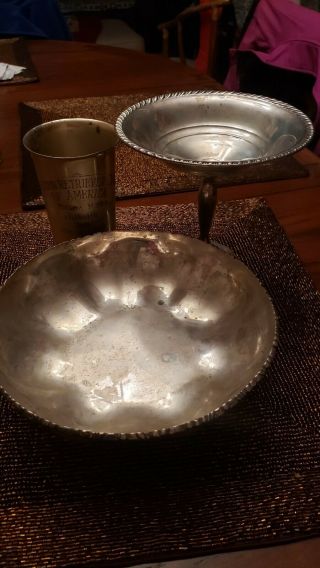 Vintage Sterling Silver Bowl,  Cup Trophy,  And Candy Dish.